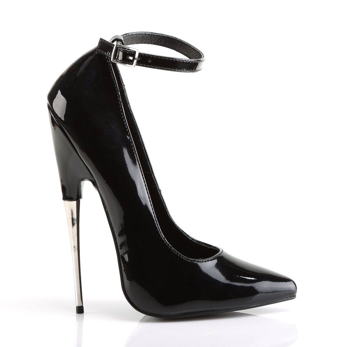 Devious Scream-12 B - Shiny Black High-Heel Single Sole Pumps With Straps