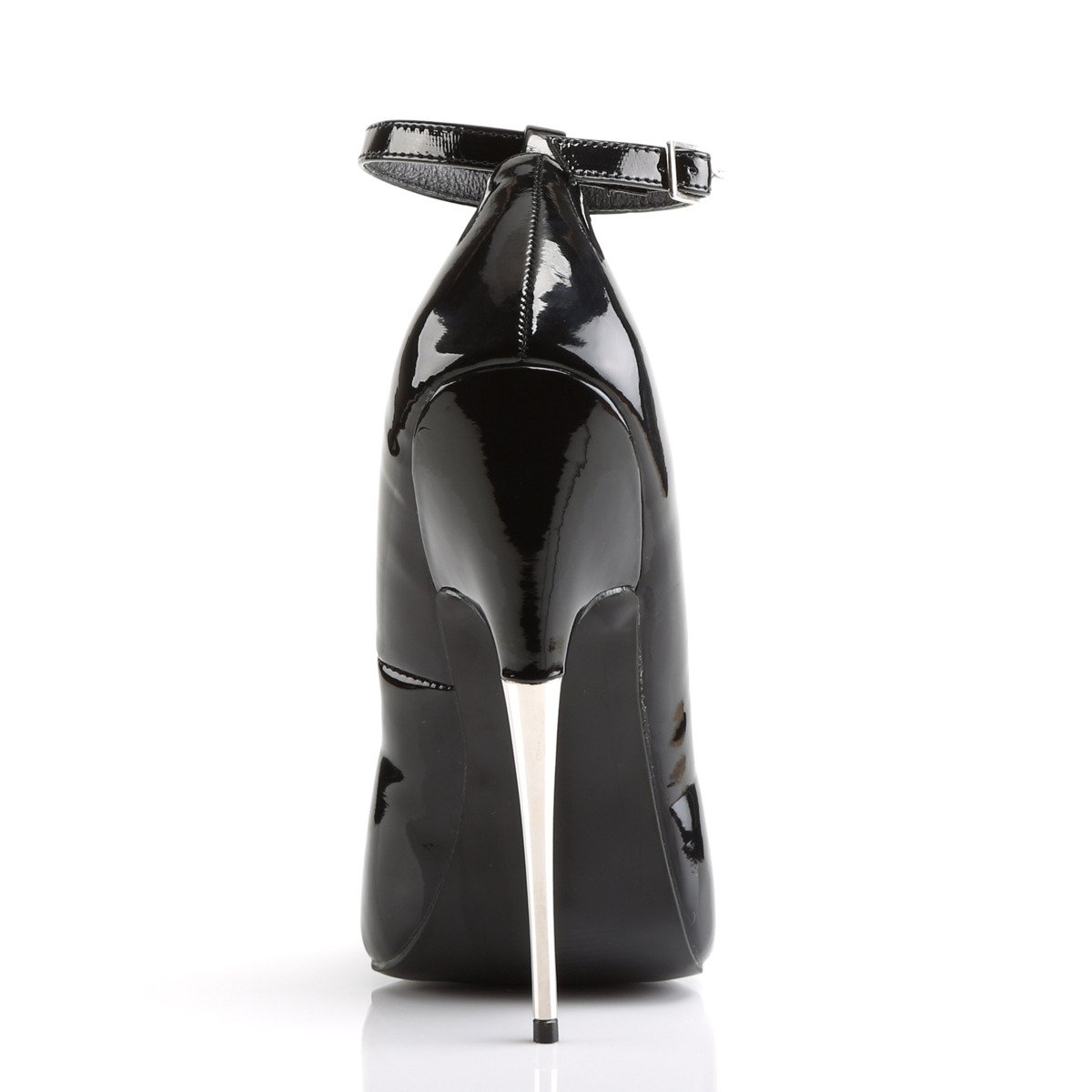 Devious Scream-12 B - Shiny Black High-Heel Single Sole Pumps With Straps