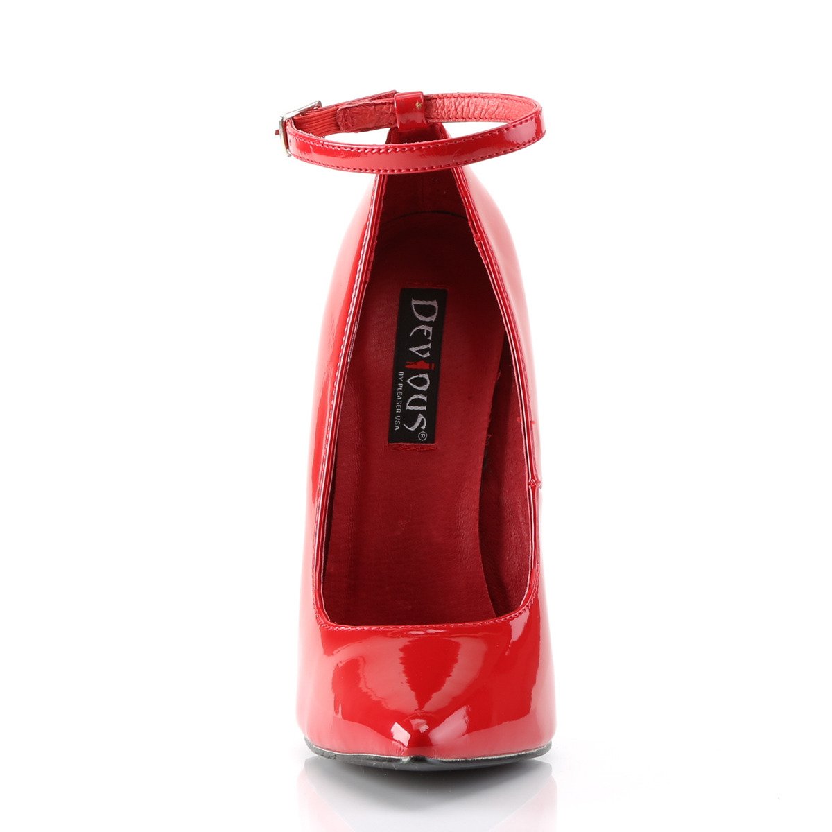 Devious Scream-12 R - Shiny Red High-Heel Single Sole Pumps With Straps