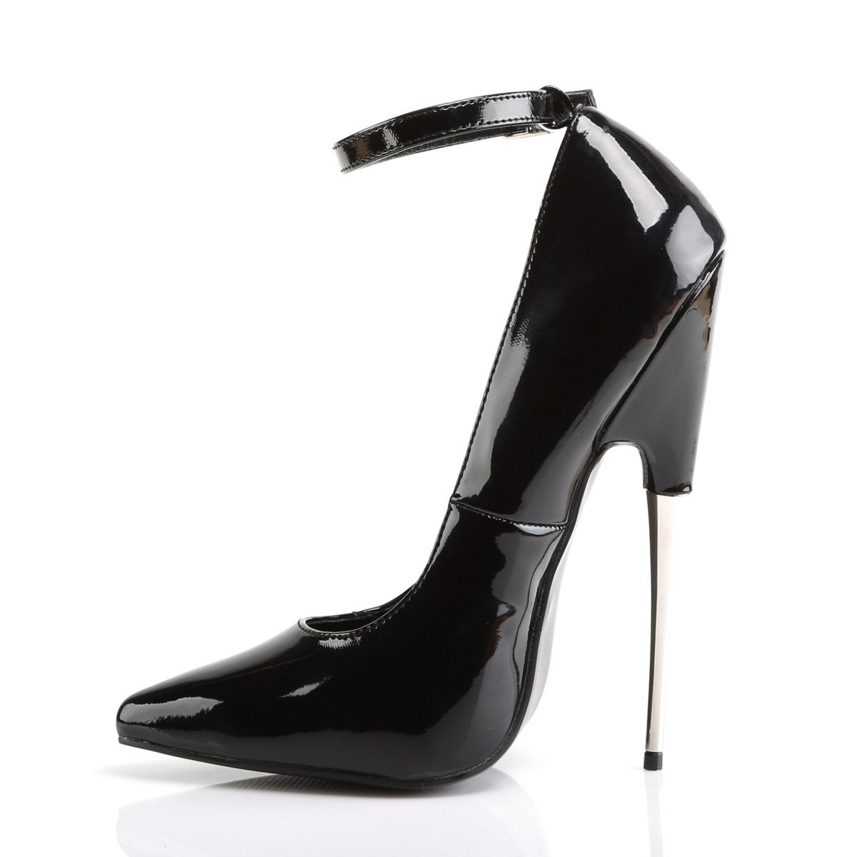 Devious Scream-12 B - Shiny Black High-Heel Single Sole Pumps With Straps