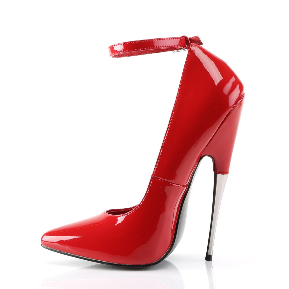 Devious Scream-12 R - Shiny Red High-Heel Single Sole Pumps With Straps