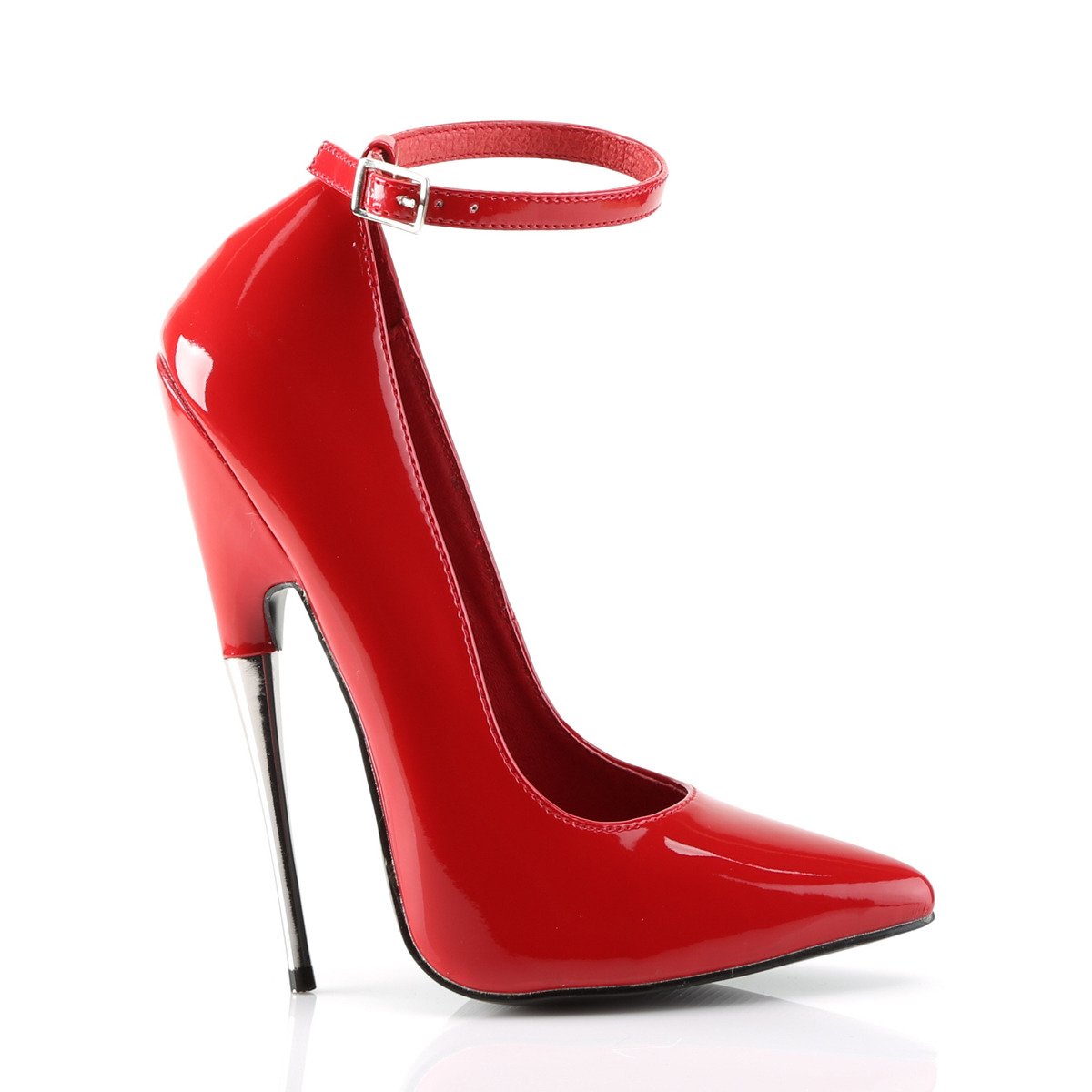Devious Scream-12 R - Shiny Red High-Heel Single Sole Pumps With Straps