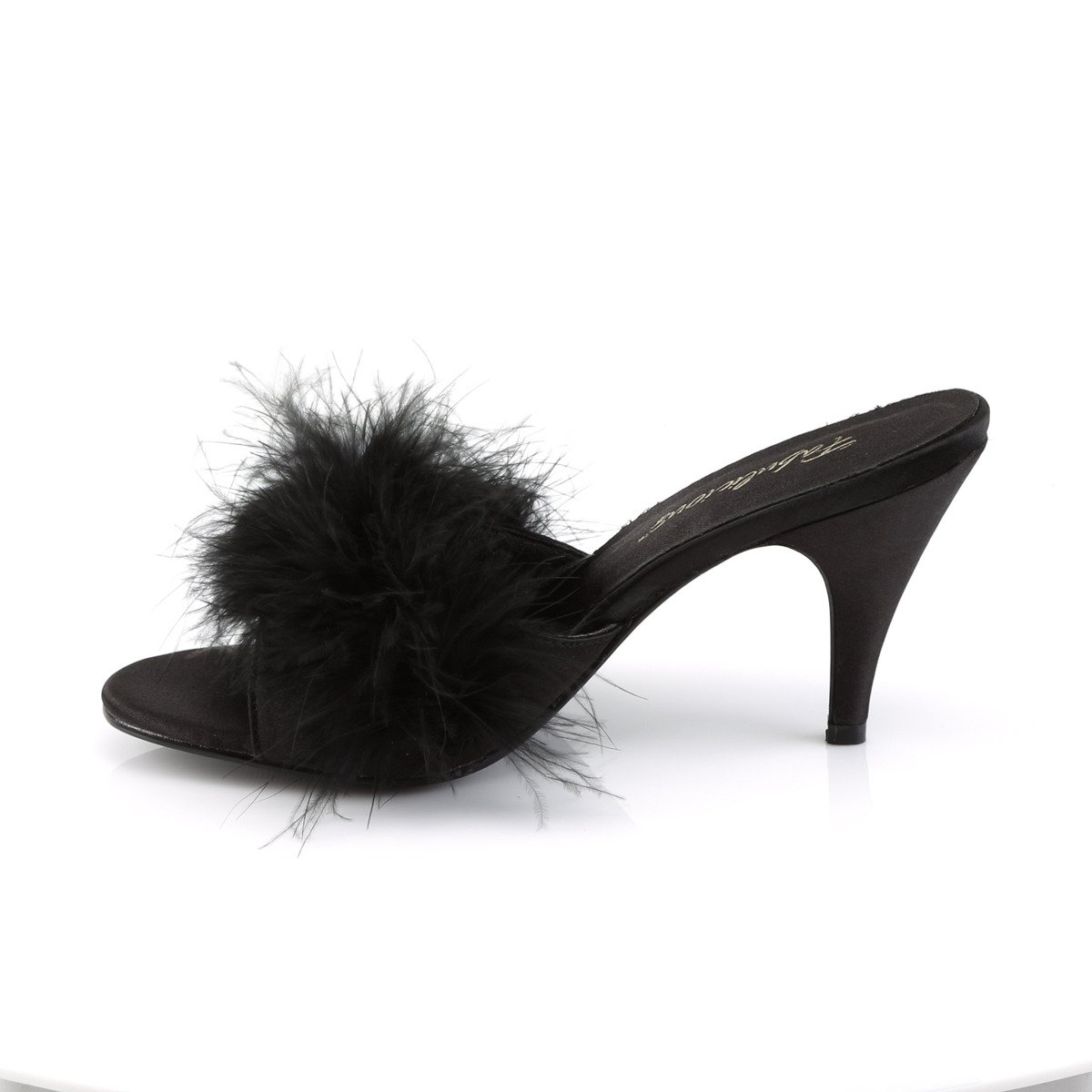 Fabulicious Amour-03 B/SAT - Black Heeled Single Sole Slides