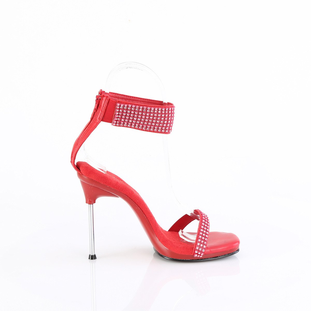 Fabulicious Chic-40 RPU-RS/M - Red High-Heel Single Sole Ankle Strap Heels