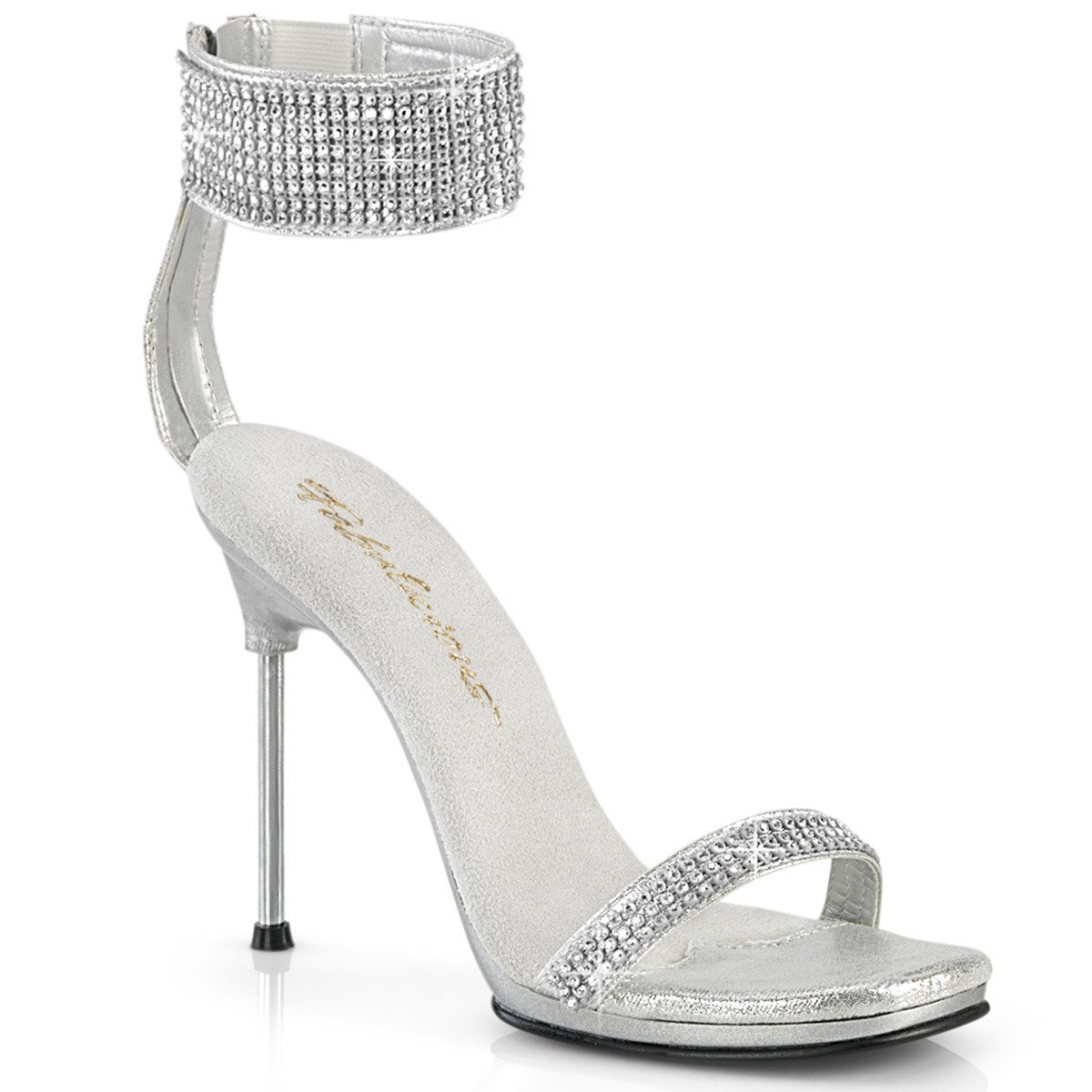 Fabulicious Chic-40 SFA-RS/M - Silver High-Heel Single Sole Ankle Strap Heels
