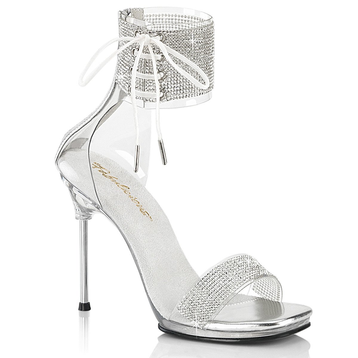 Fabulicious Chic-47 C-S/C - Clear High-Heel Single Sole Ankle Strap Heels