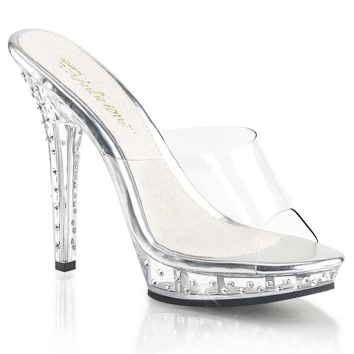 Fabulicious Lip-101SDT C/M - Clear High-Heel Single Sole Slides