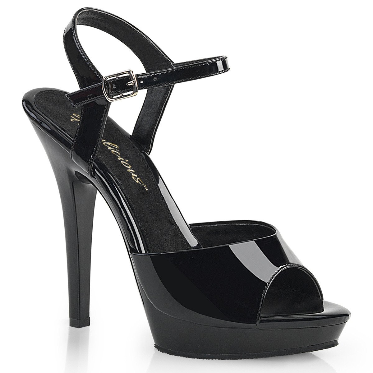 Fabulicious Lip-109 B/M - Shiny Black High-Heel Single Sole Sandals