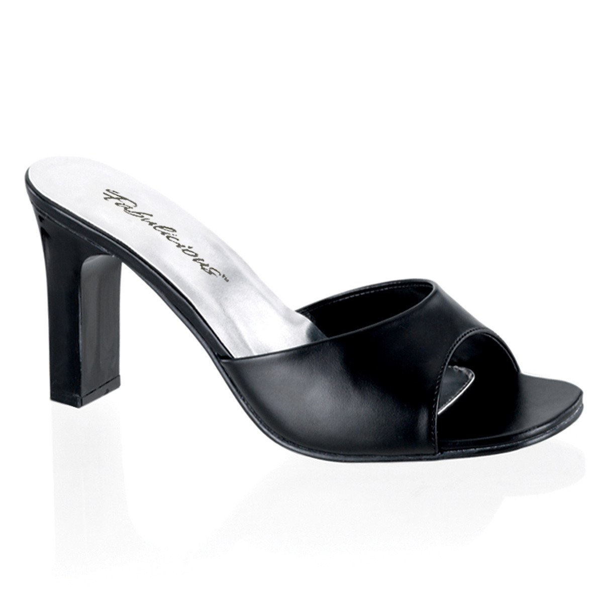 Fabulicious Romance-301-2 B/PU - Black Chunky-Heel Single Sole Slides