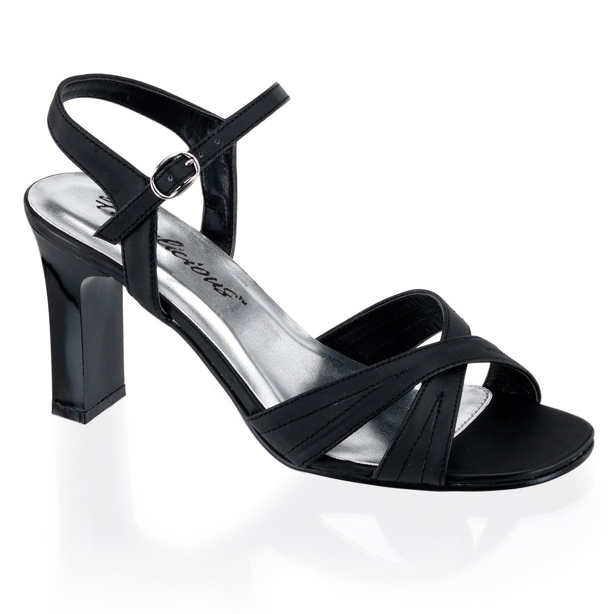 Fabulicious Romance-313 B/SPU - Black Chunky-Heel Single Sole Sandals