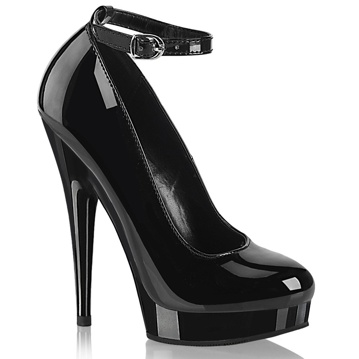 Fabulicious Sultry-686 B/M - Shiny Black High-Heel Pumps With Straps