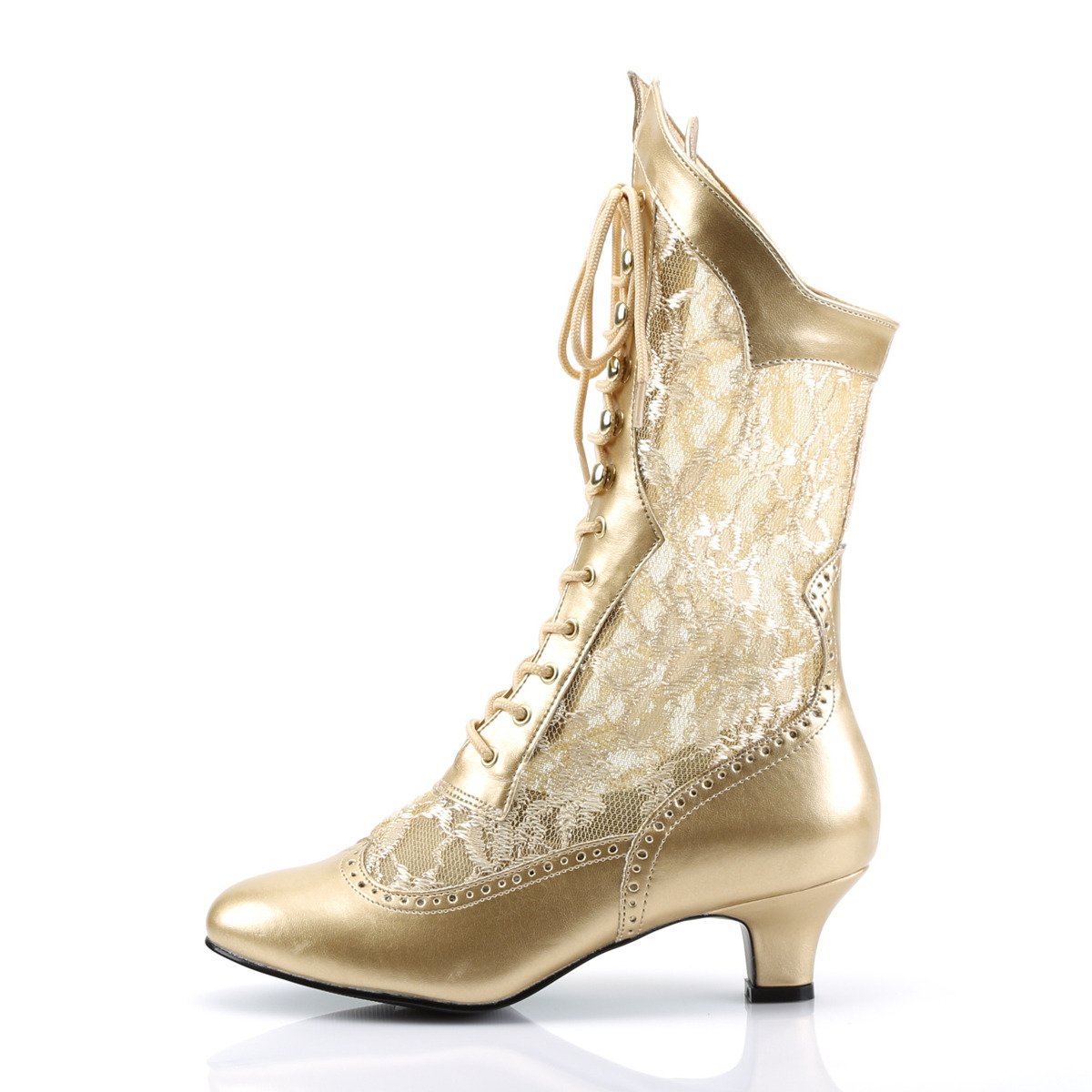 Funtasma Dame-115 G/PU - Gold Chunky-Heel Victorian Shoes