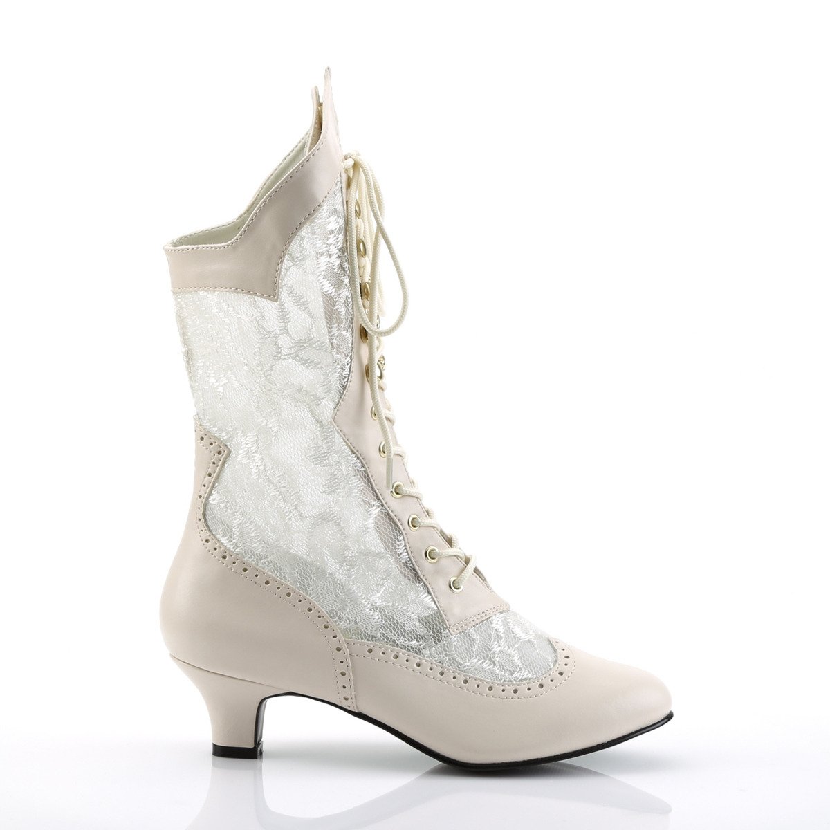 Funtasma Dame-115 IV/PU - White Chunky-Heel Victorian Shoes