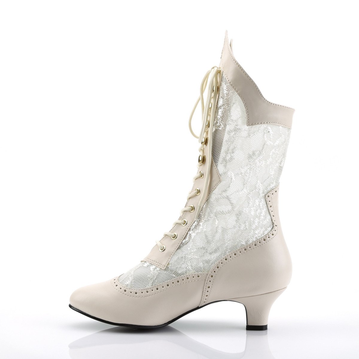 Funtasma Dame-115 IV/PU - White Chunky-Heel Victorian Shoes
