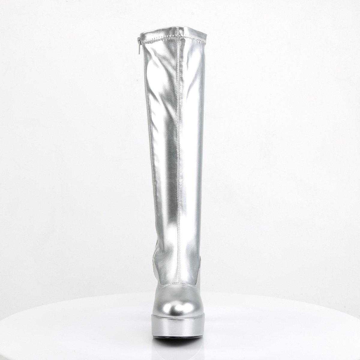 Funtasma Exotica-2000 S - Shiny Silver Platform High-Heel Knee High Boots