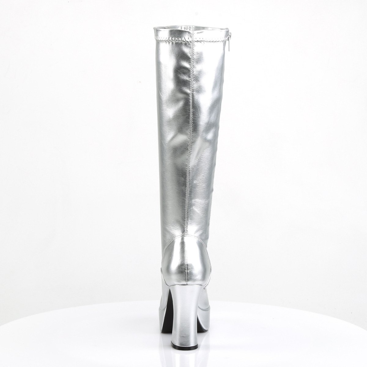 Funtasma Exotica-2000 S - Shiny Silver Platform High-Heel Knee High Boots