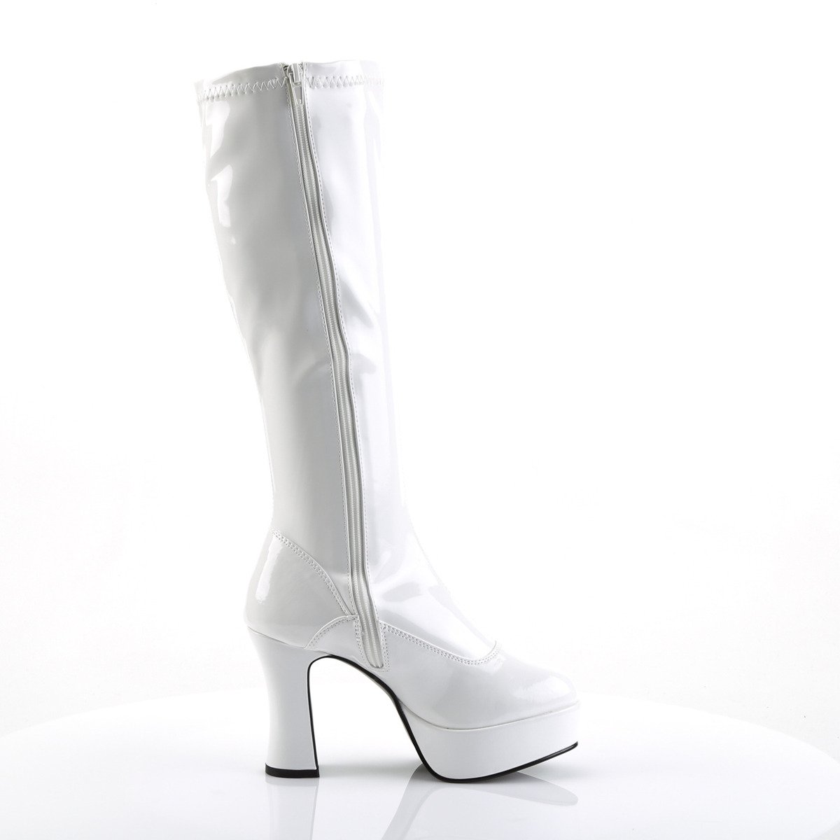 Funtasma Exotica-2000 W - Shiny White Platform High-Heel Knee High Boots