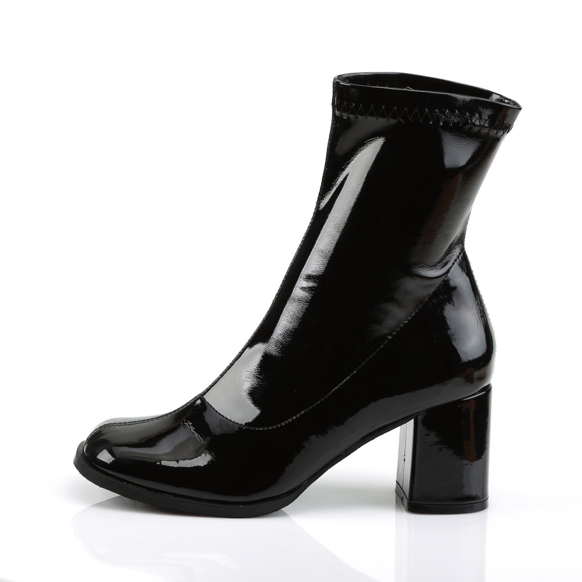 Funtasma Gogo-150 B - Shiny Black Chunky-Heel Single Sole Ankle Boots