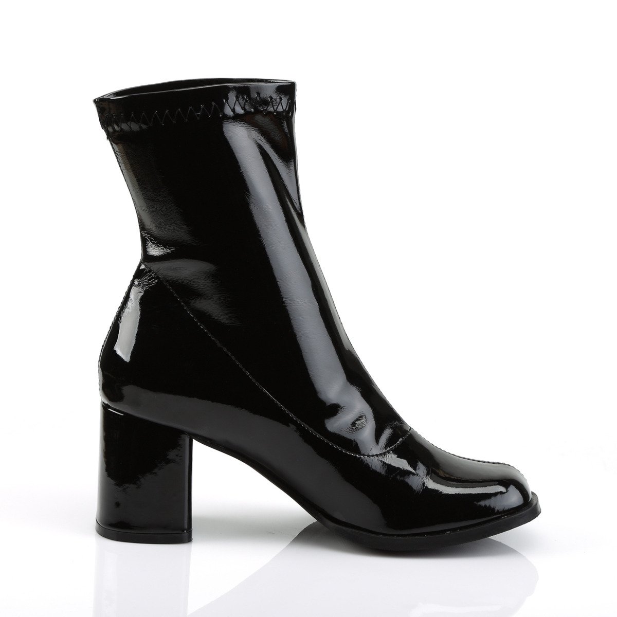 Funtasma Gogo-150 B - Shiny Black Chunky-Heel Single Sole Ankle Boots