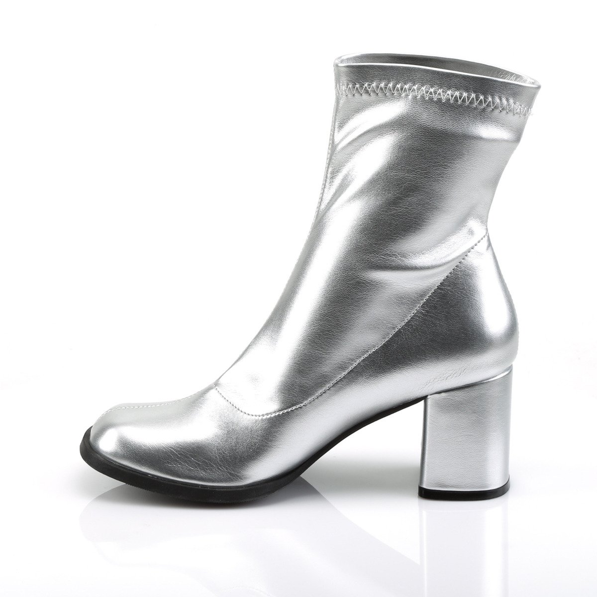 Funtasma Gogo-150 SPU - Silver Chunky-Heel Single Sole Ankle Boots