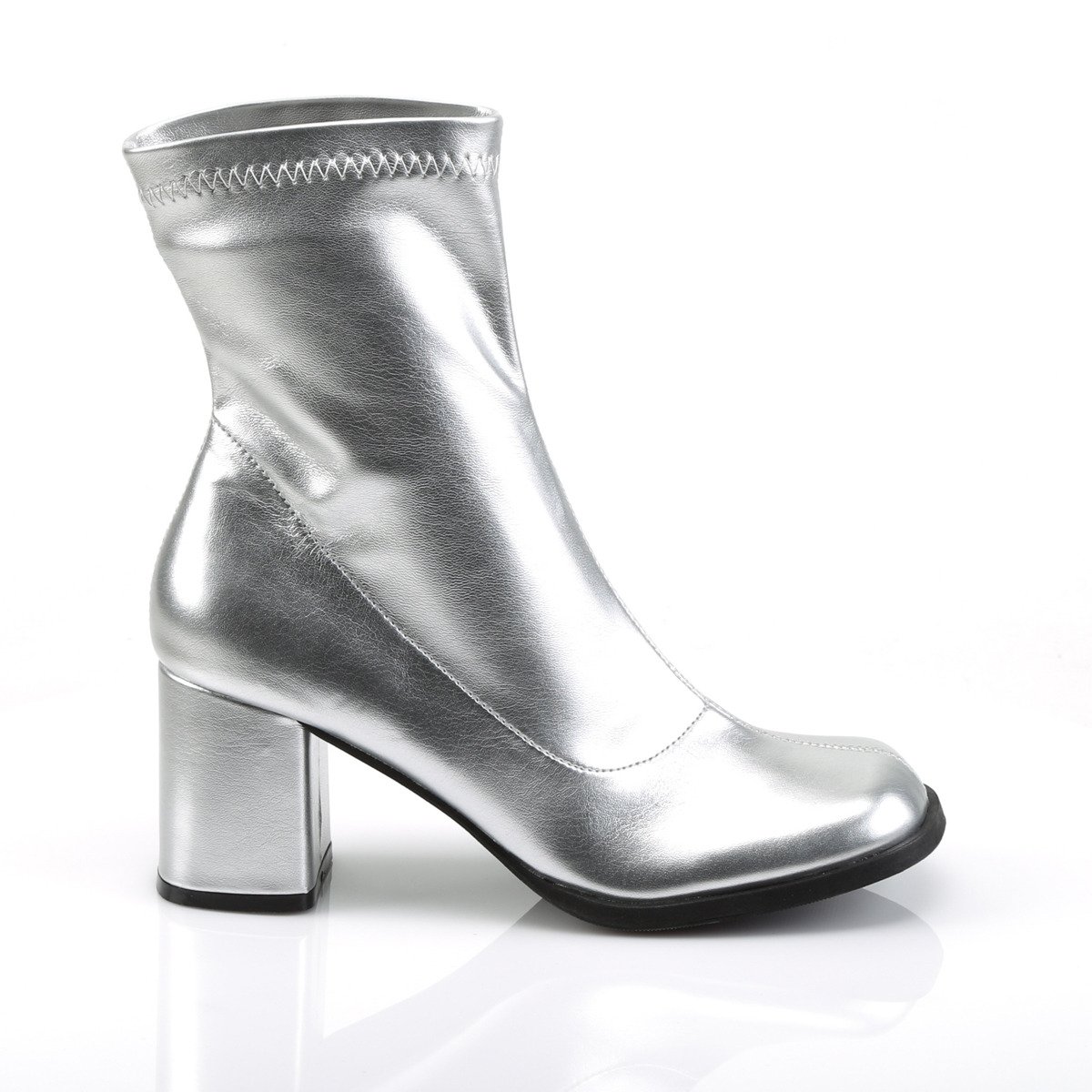 Funtasma Gogo-150 SPU - Silver Chunky-Heel Single Sole Ankle Boots