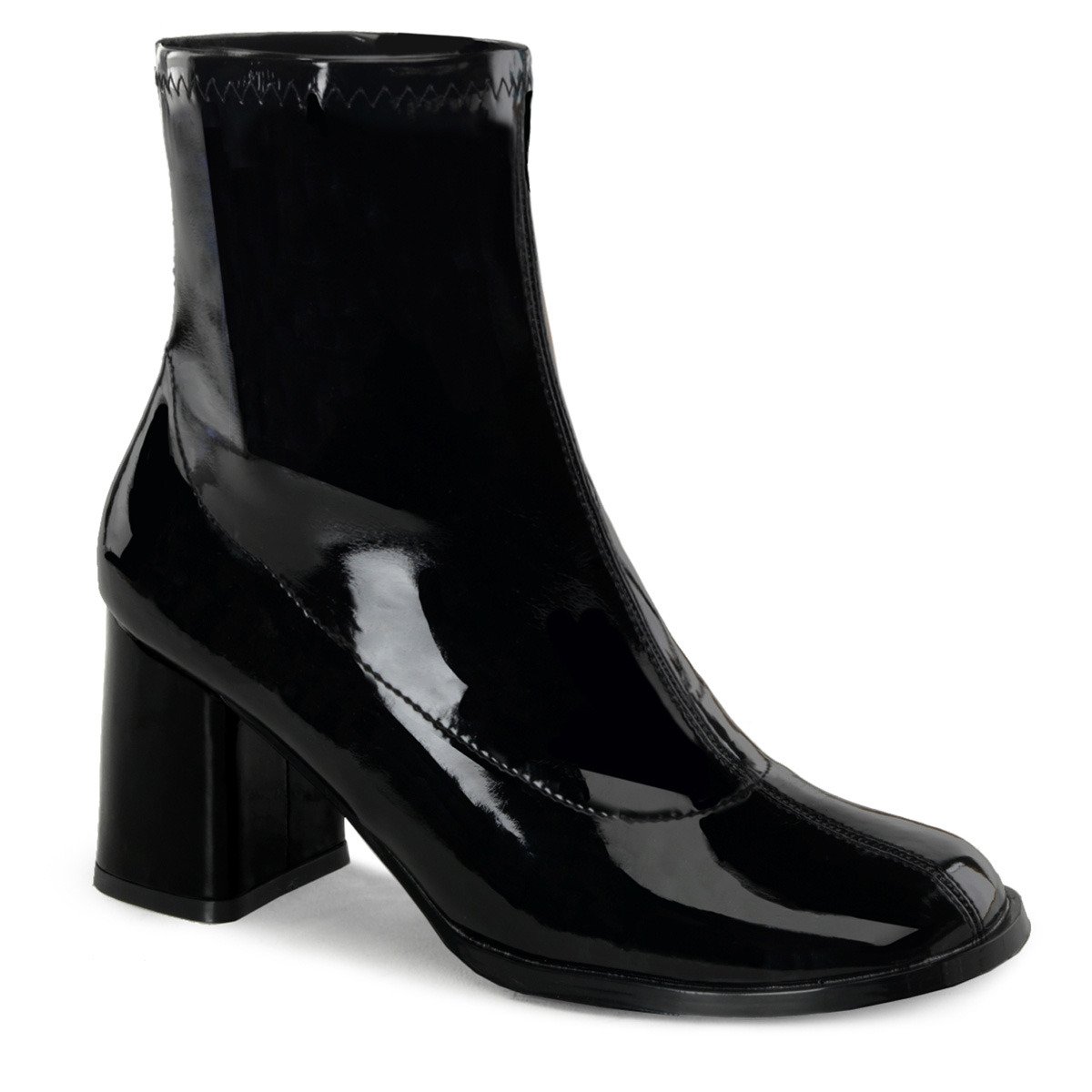 Funtasma Gogo-150 B - Shiny Black Chunky-Heel Single Sole Ankle Boots