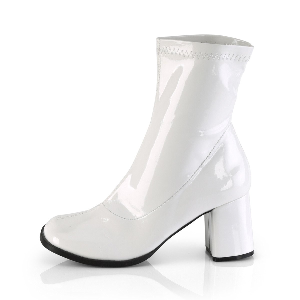 Funtasma Gogo-150 W - Shiny White Chunky-Heel Single Sole Ankle Boots