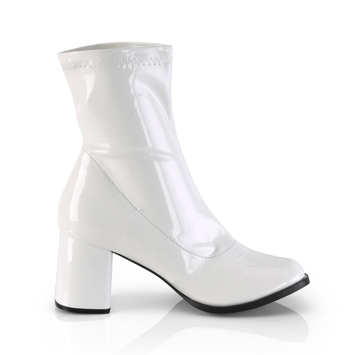 Funtasma Gogo-150 W - Shiny White Chunky-Heel Single Sole Ankle Boots