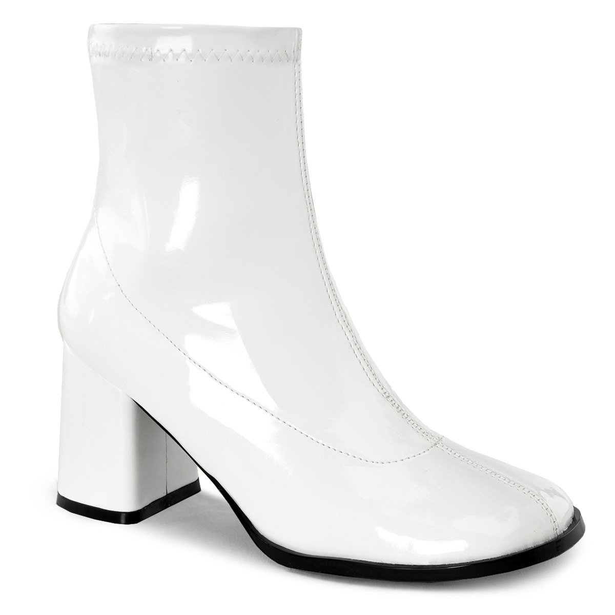 Funtasma Gogo-150 W - Shiny White Chunky-Heel Single Sole Ankle Boots