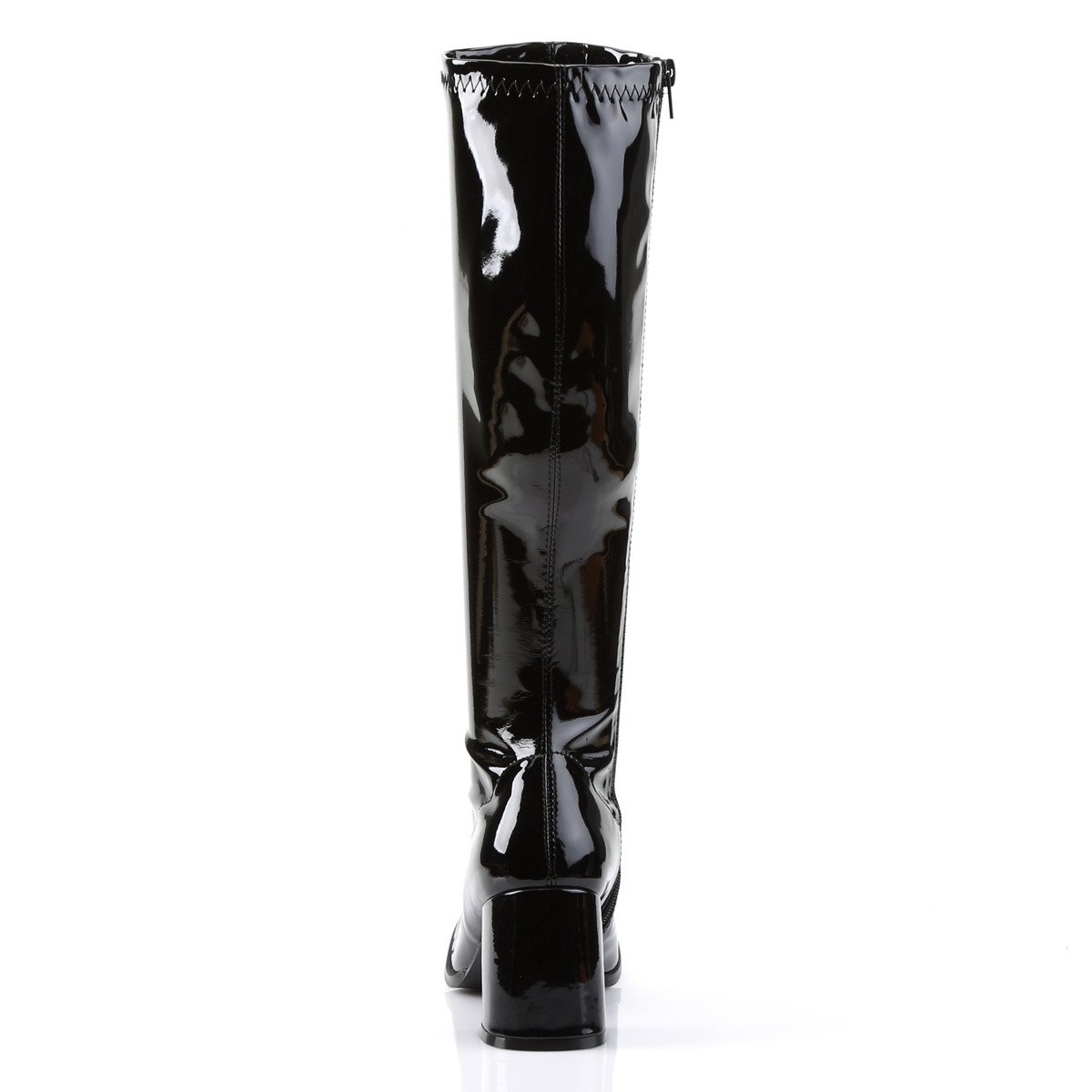 Funtasma Gogo-300 B - Shiny Black Chunky-Heel Knee High Single Sole Boots