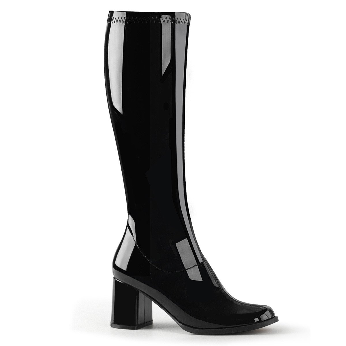 Funtasma Gogo-300 B - Shiny Black Chunky-Heel Knee High Single Sole Boots
