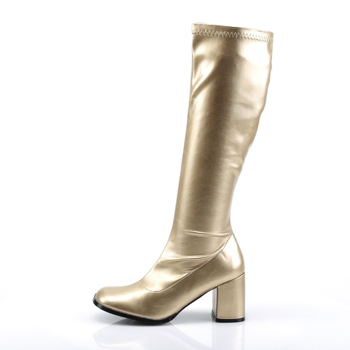 Funtasma Gogo-300 G/PU - Gold Chunky-Heel Knee High Single Sole Boots