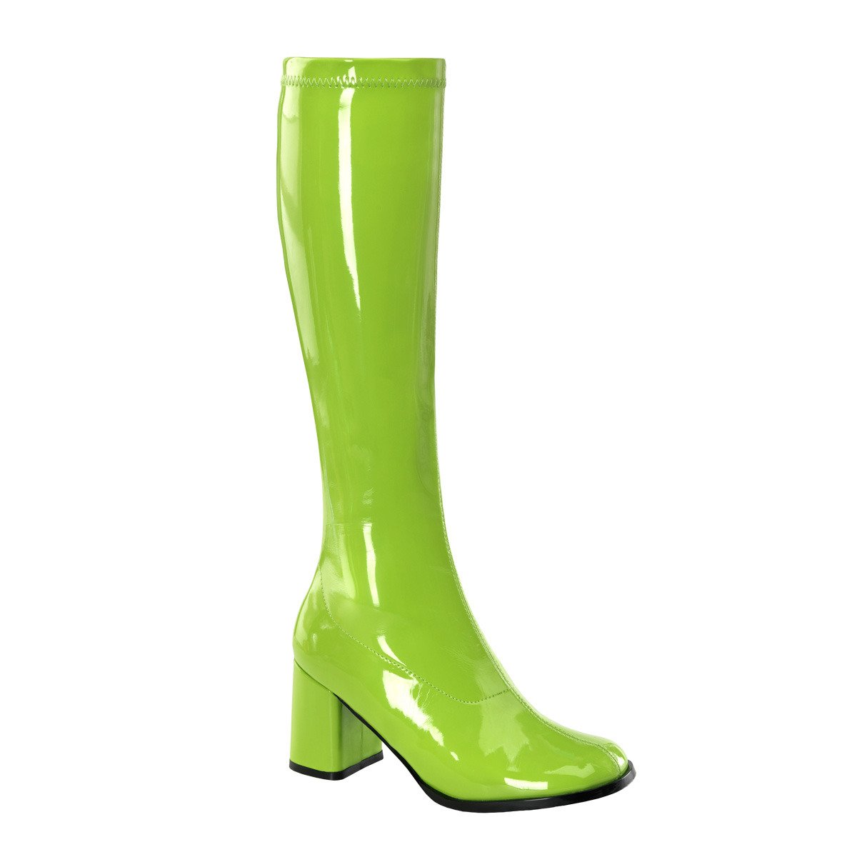 Funtasma Gogo-300 LM - Shiny Yellow Chunky-Heel Knee High Single Sole Boots