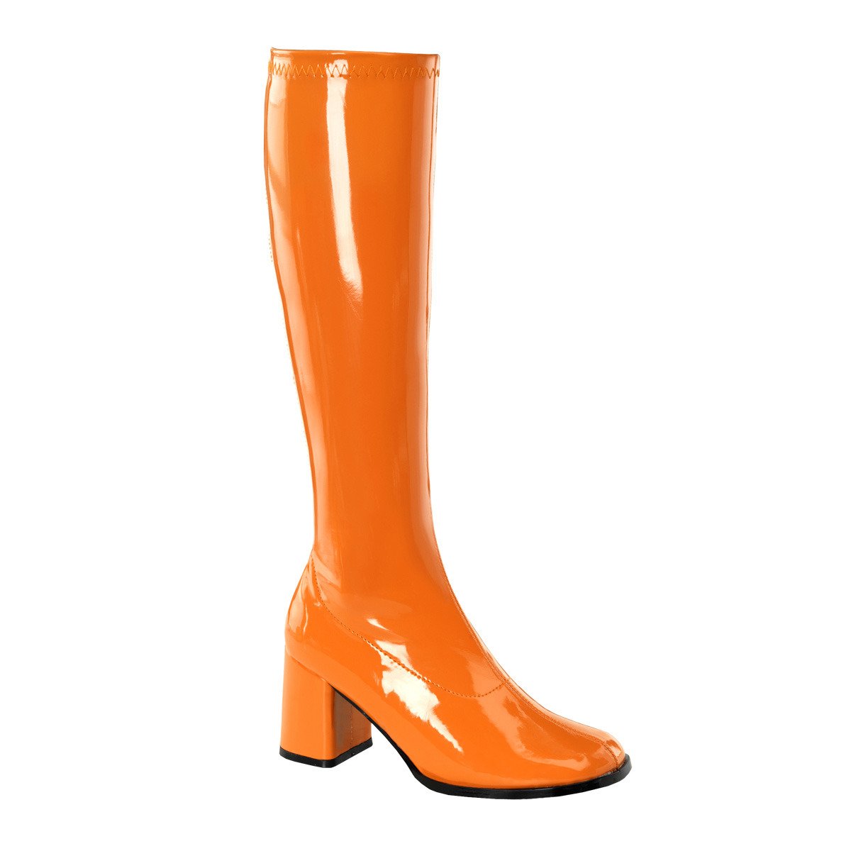 Funtasma Gogo-300 OG - Shiny Orange Chunky-Heel Knee High Single Sole Boots