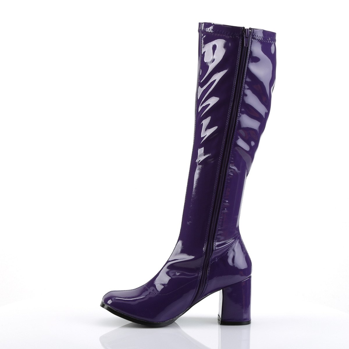 Funtasma Gogo-300 PUR - Shiny Violet Chunky-Heel Knee High Single Sole Boots