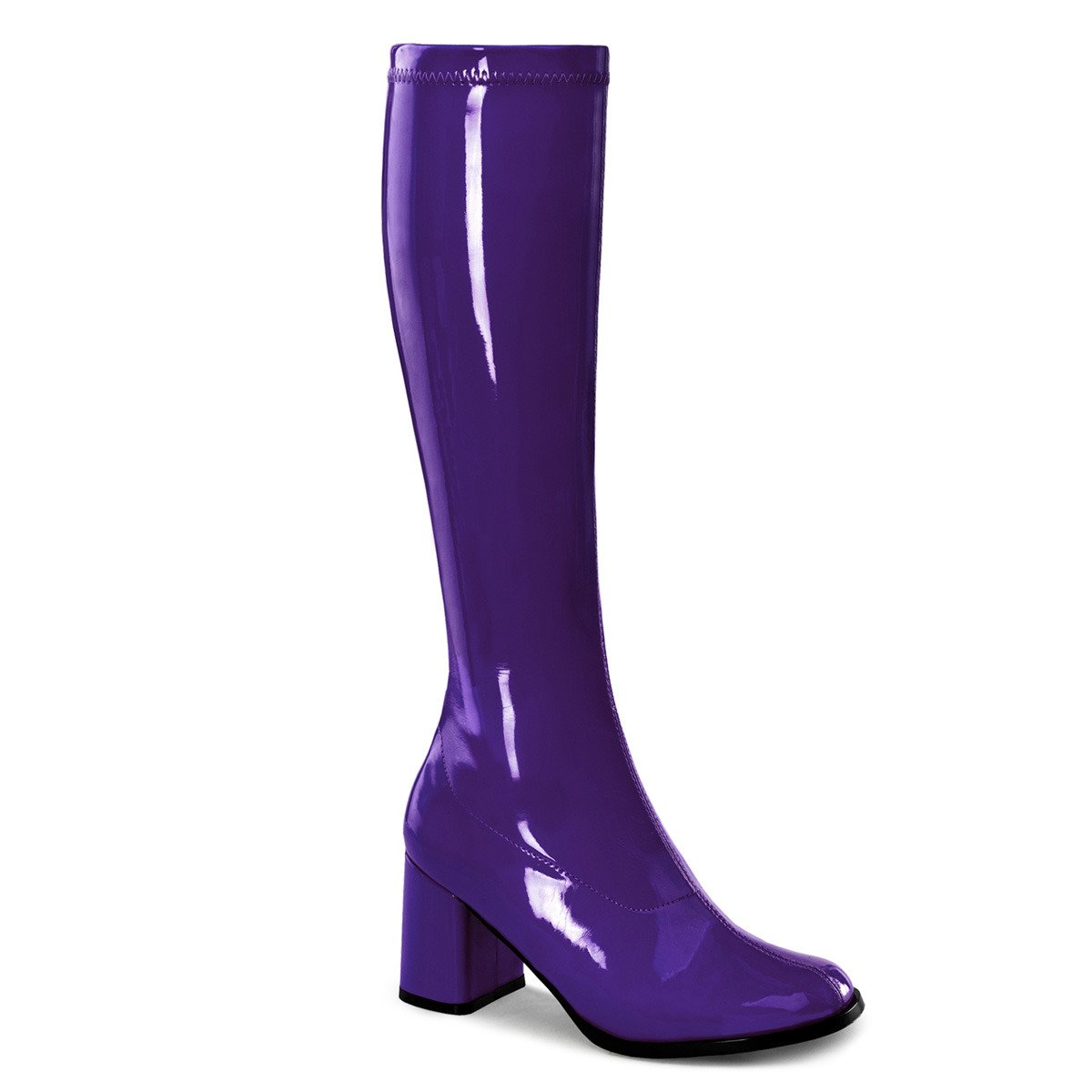 Funtasma Gogo-300 PUR - Shiny Violet Chunky-Heel Knee High Single Sole Boots