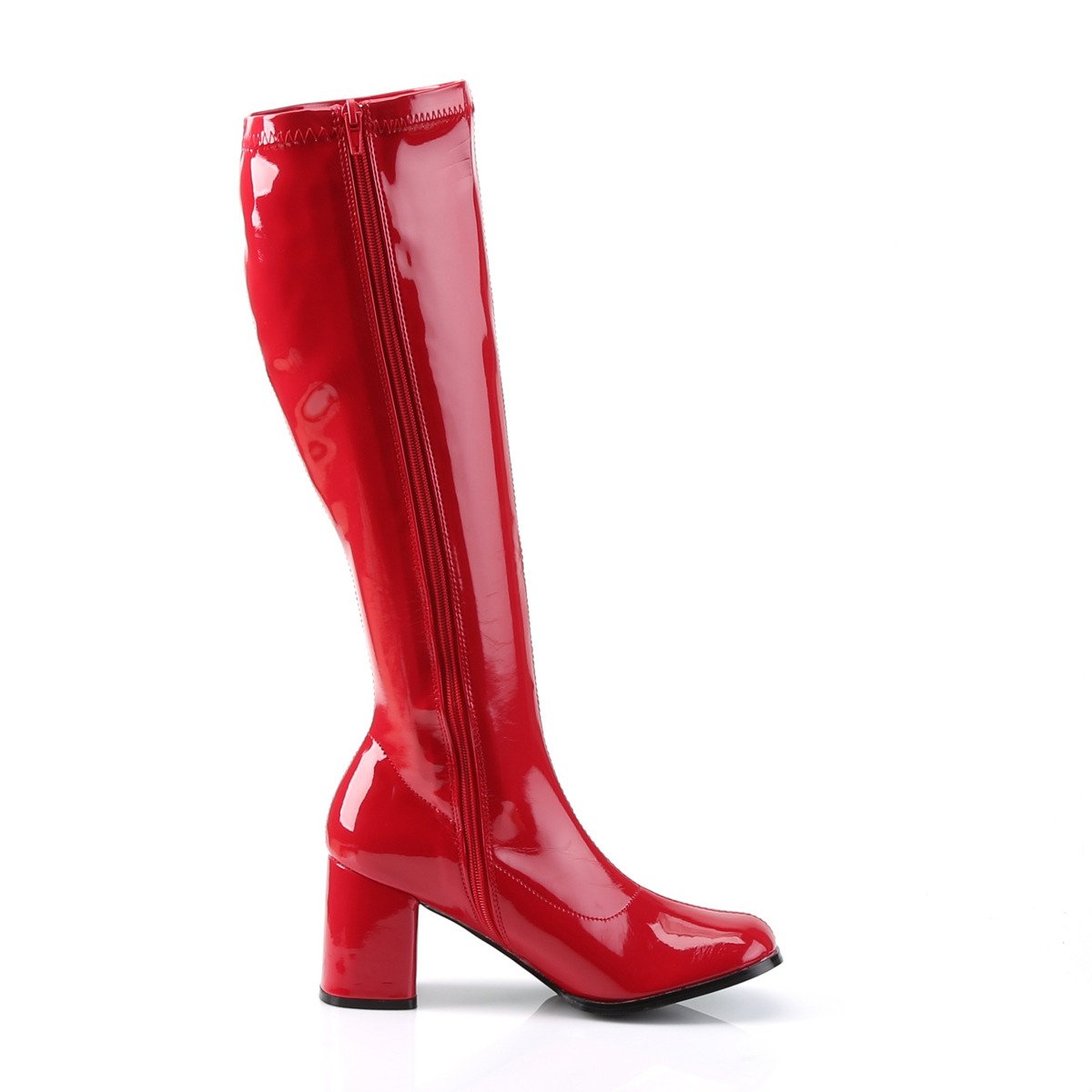 Funtasma Gogo-300 R - Shiny Red Chunky-Heel Knee High Single Sole Boots