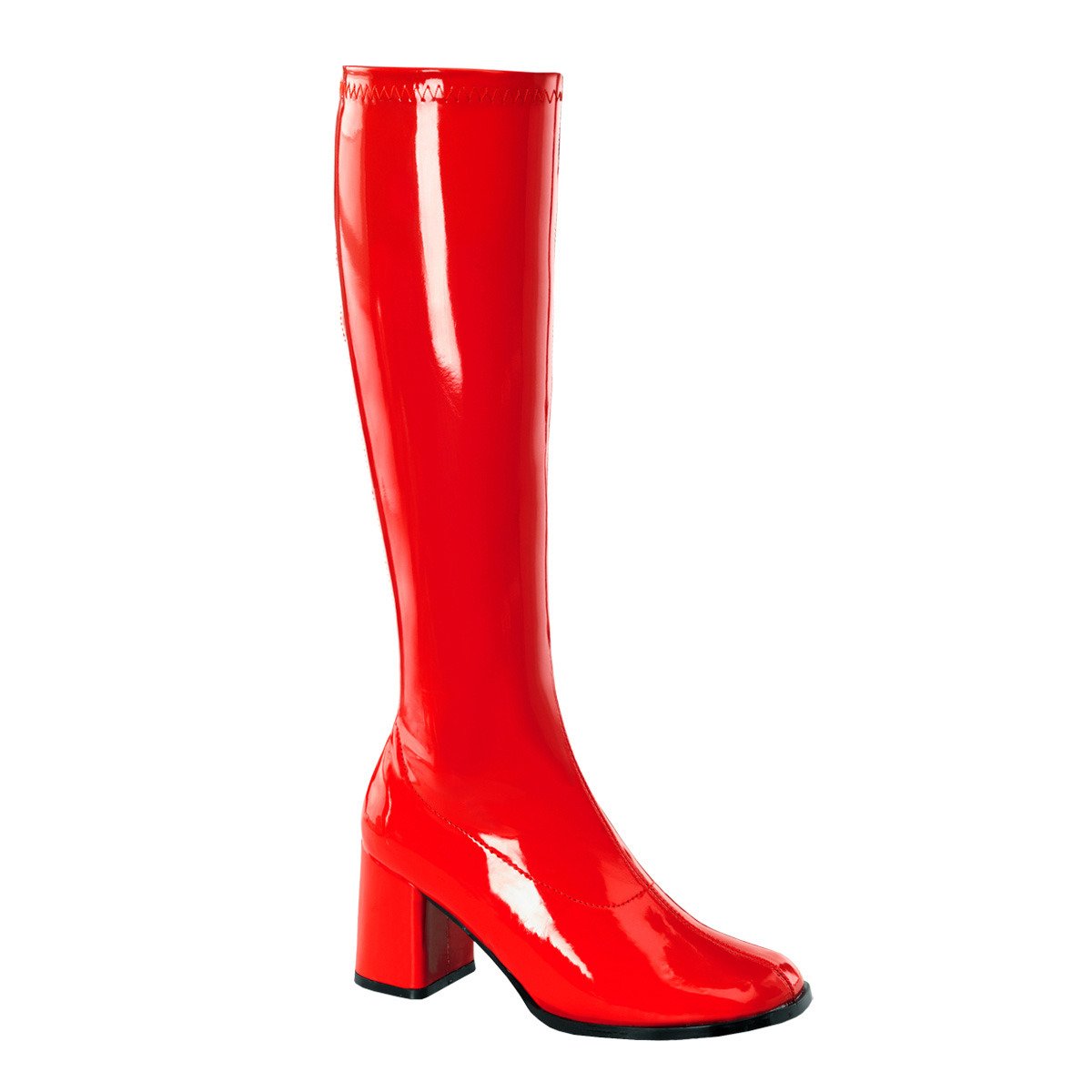 Funtasma Gogo-300 R - Shiny Red Chunky-Heel Knee High Single Sole Boots