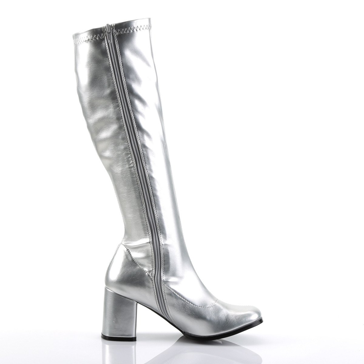 Funtasma Gogo-300 S/PU - Silver Chunky-Heel Knee High Single Sole Boots