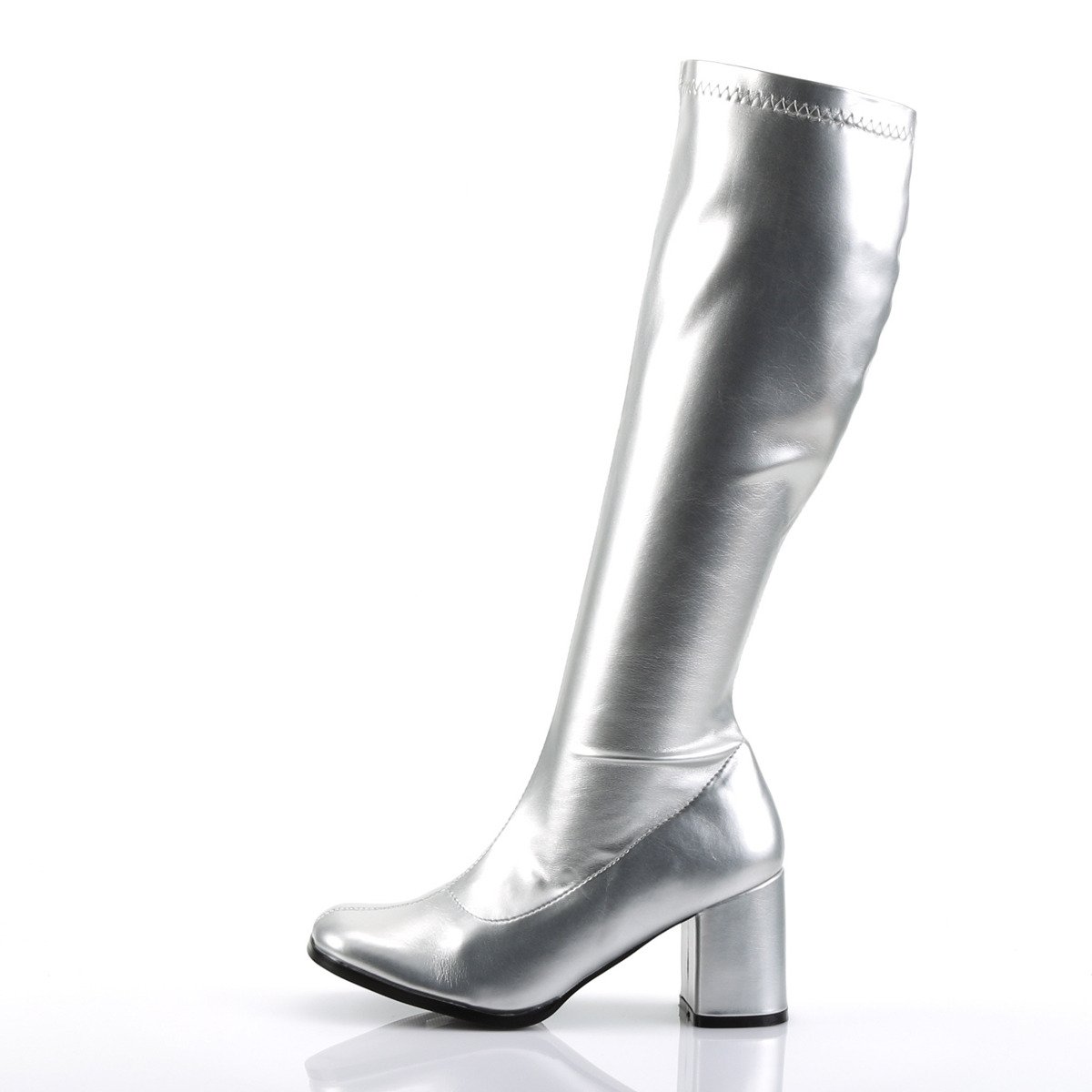 Funtasma Gogo-300 S/PU - Silver Chunky-Heel Knee High Single Sole Boots