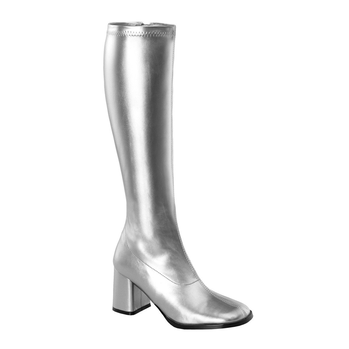 Funtasma Gogo-300 S/PU - Silver Chunky-Heel Knee High Single Sole Boots