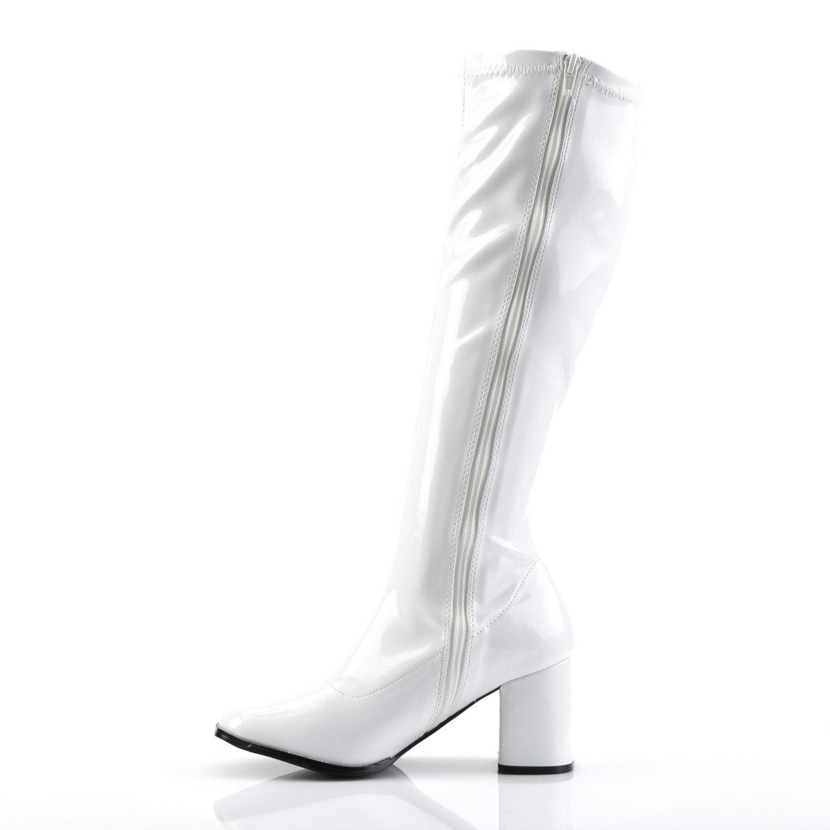 Funtasma Gogo-300 W - Shiny White Chunky-Heel Knee High Single Sole Boots