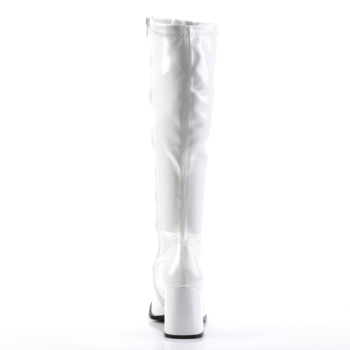 Funtasma Gogo-300 W - Shiny White Chunky-Heel Knee High Single Sole Boots