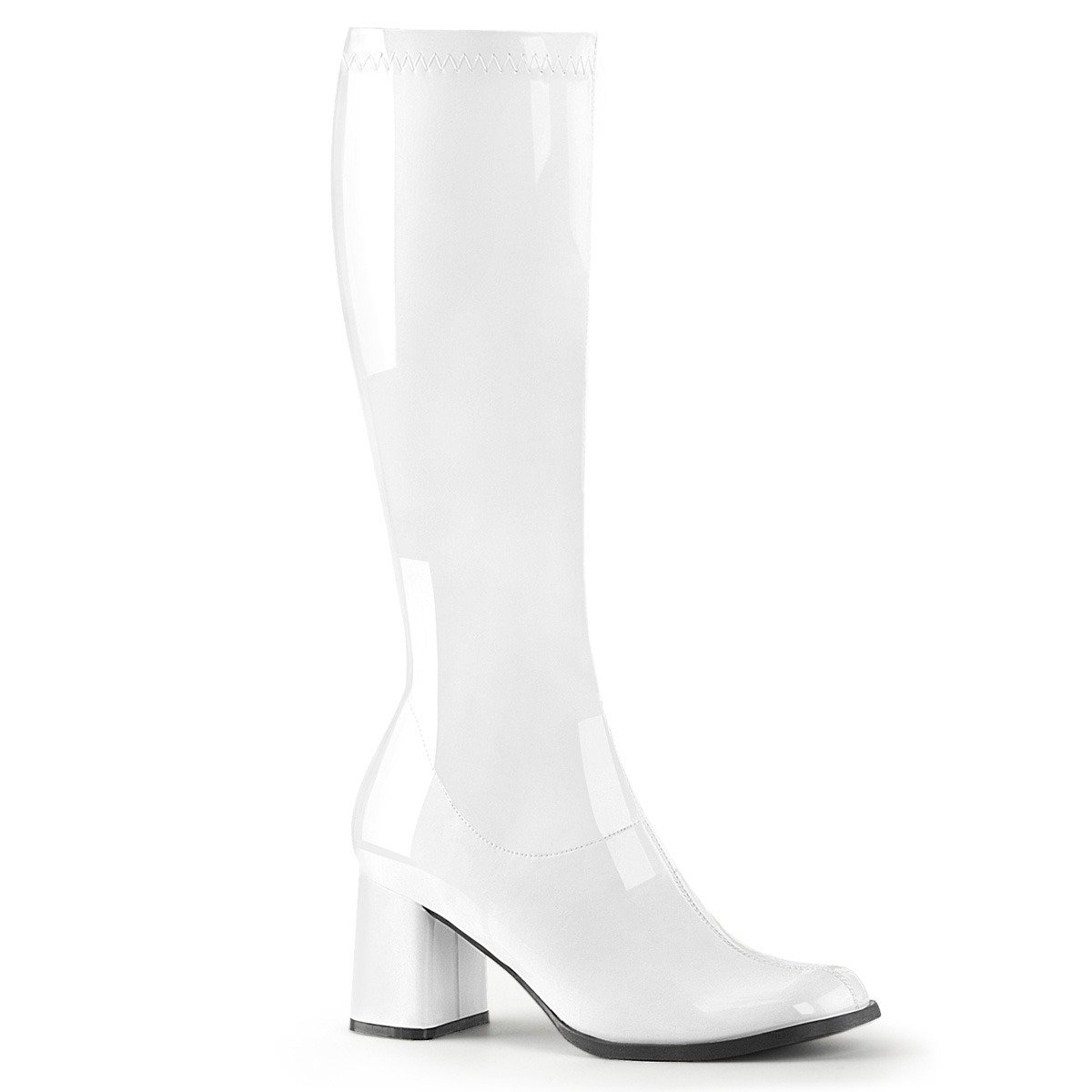 Funtasma Gogo-300 W - Shiny White Chunky-Heel Knee High Single Sole Boots