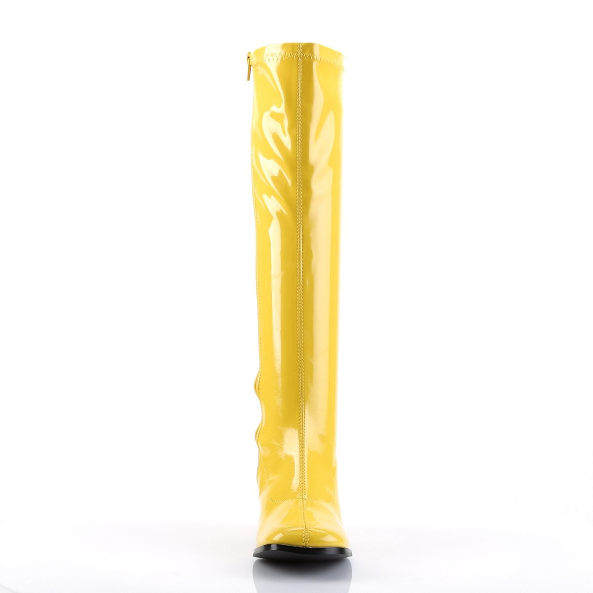 Funtasma Gogo-300 YL - Shiny Yellow Chunky-Heel Knee High Single Sole Boots