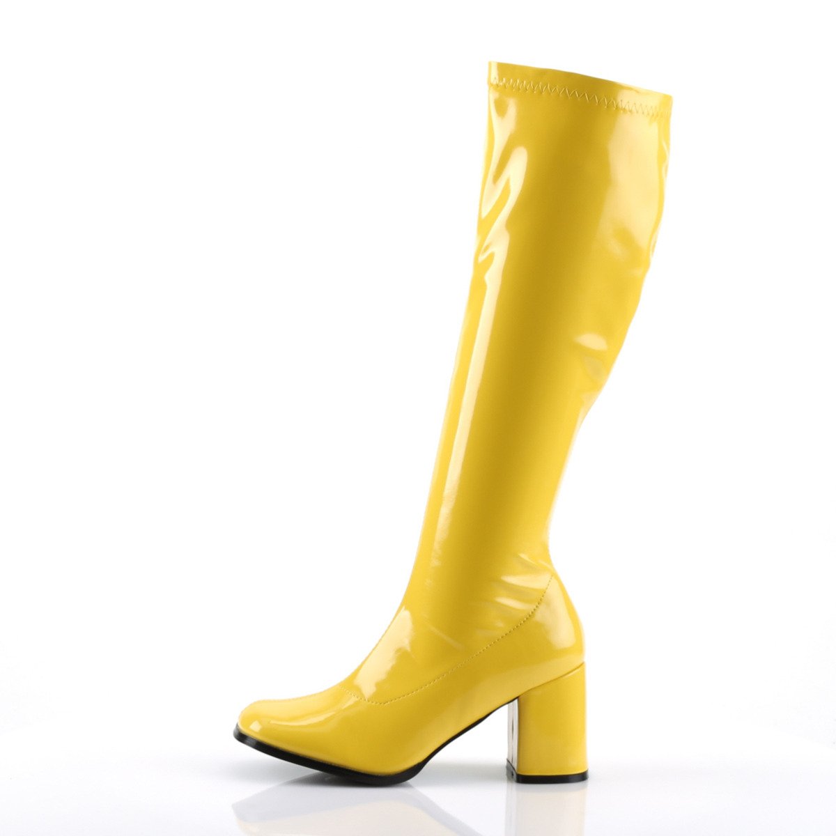 Funtasma Gogo-300 YL - Shiny Yellow Chunky-Heel Knee High Single Sole Boots