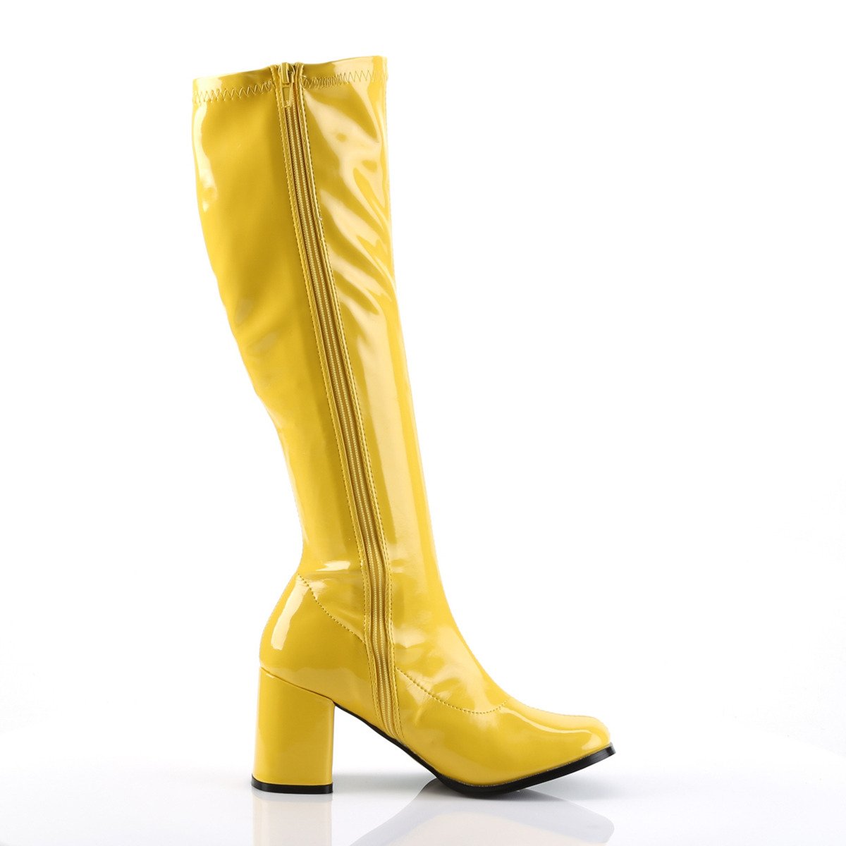 Funtasma Gogo-300 YL - Shiny Yellow Chunky-Heel Knee High Single Sole Boots