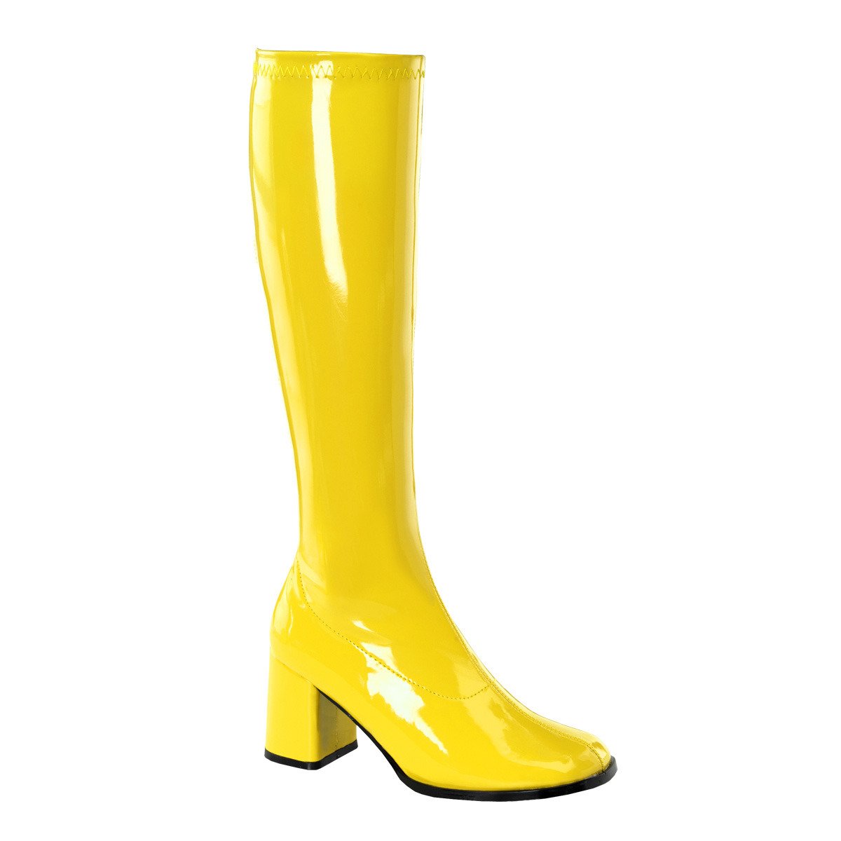 Funtasma Gogo-300 YL - Shiny Yellow Chunky-Heel Knee High Single Sole Boots