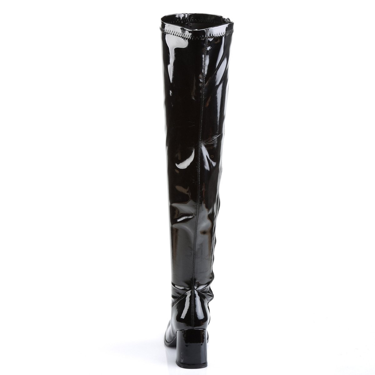 Funtasma Gogo-3000 B - Shiny Black Chunky-Heel Single Sole Thigh High Boots