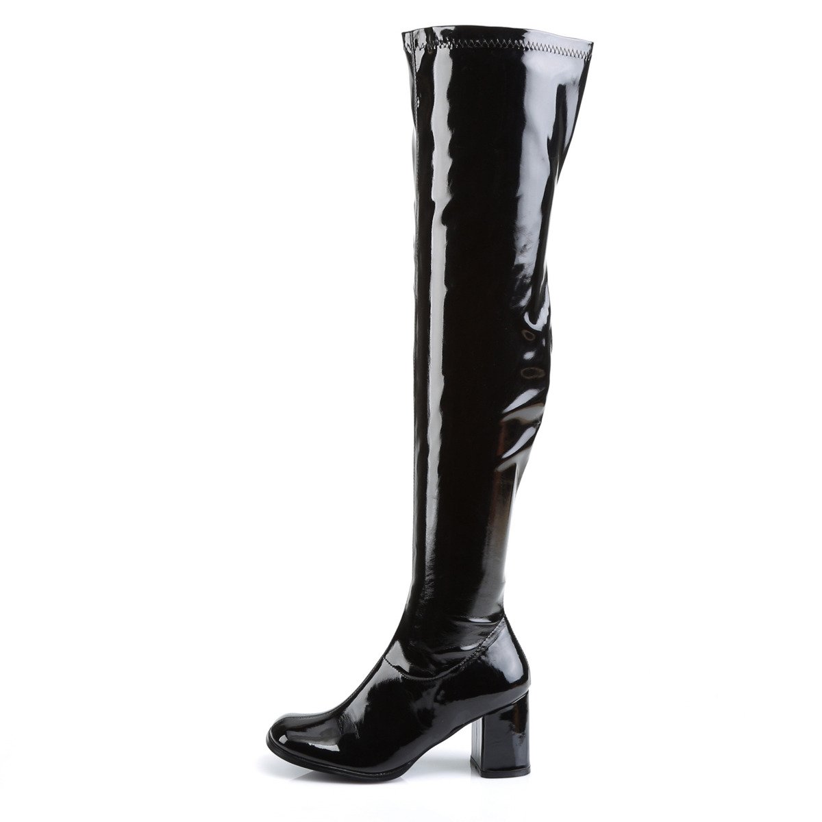 Funtasma Gogo-3000 B - Shiny Black Chunky-Heel Single Sole Thigh High Boots
